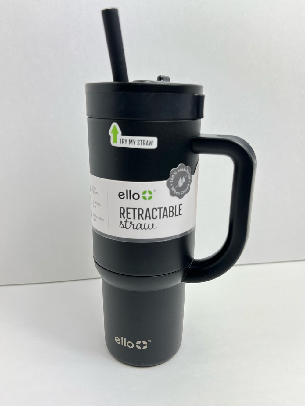 Ello 18oz Black Retractable Straw Tumbler
